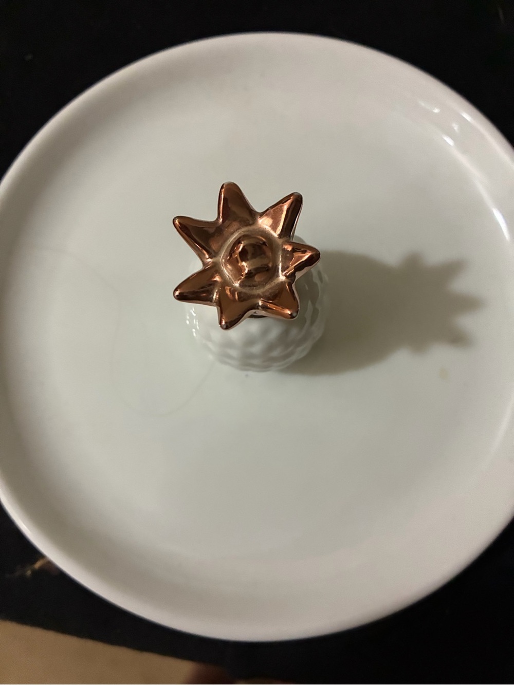 White Ceramic Ring Holder Dish with Copper Star Accent